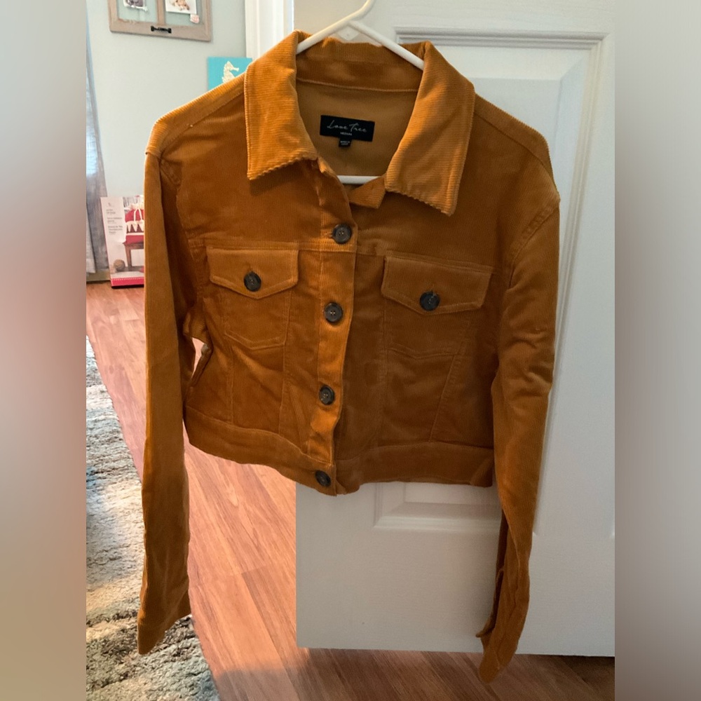Love Tree mustard yellow cropped corduroy jean jacket medium